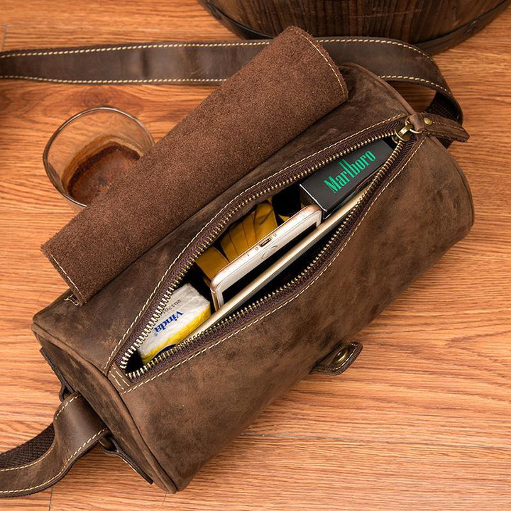 Elara | Effortlessly Chic — Brown Leather Barrel Shoulder Bag