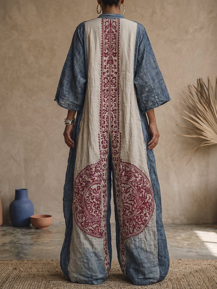 Vivienne™ | Vintage Print Cotton-Linen Jumpsuit