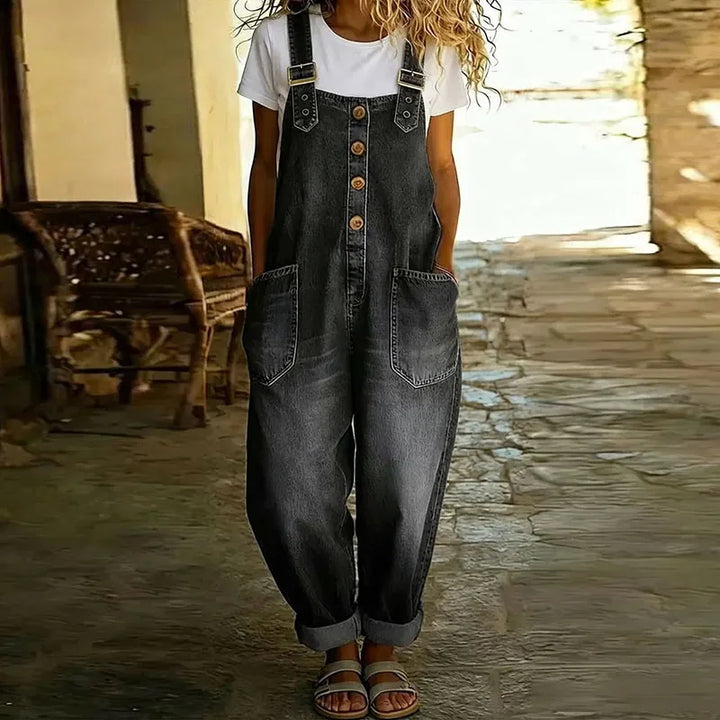 Emily | Vintage Soft Denim-Look Overalls with Adjustable Straps