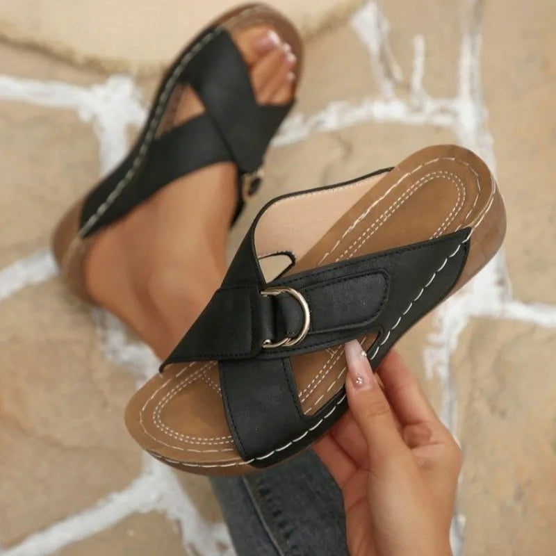 New Women Wedge Sandals Premium Orthopedic Open Toe Sandals Vintage Anti-Slip Leather Casual Female Platform Retro Shoes