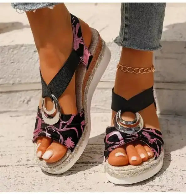 Summer 2026 New Hemp Rope Woven Thick Heel Slope Mouth Fish Mouth Sandals Women Large Size One Strap Sandals PU Upper Rubber...