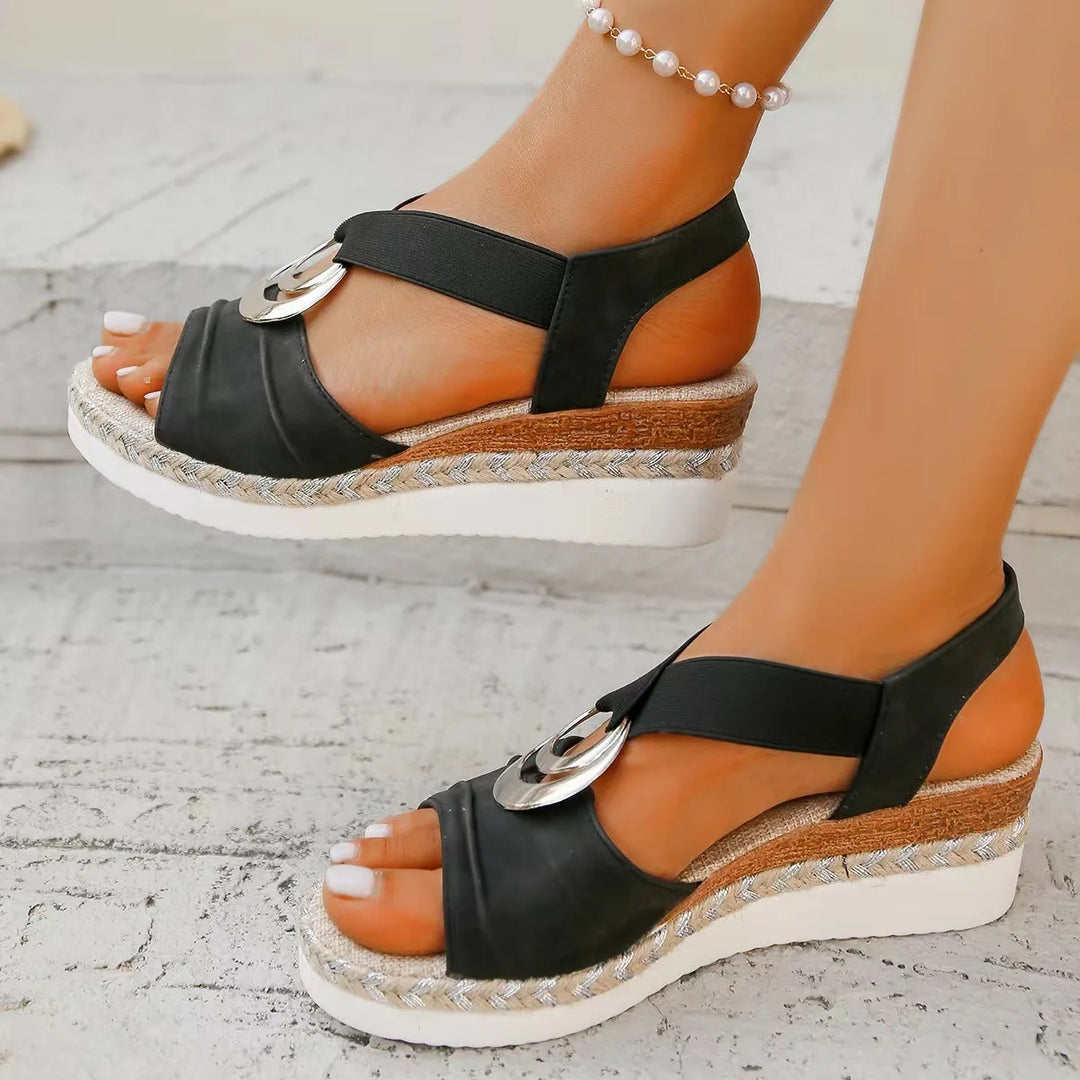 Summer 2026 New Hemp Rope Woven Thick Heel Slope Mouth Fish Mouth Sandals Women Large Size One Strap Sandals PU Upper Rubber...
