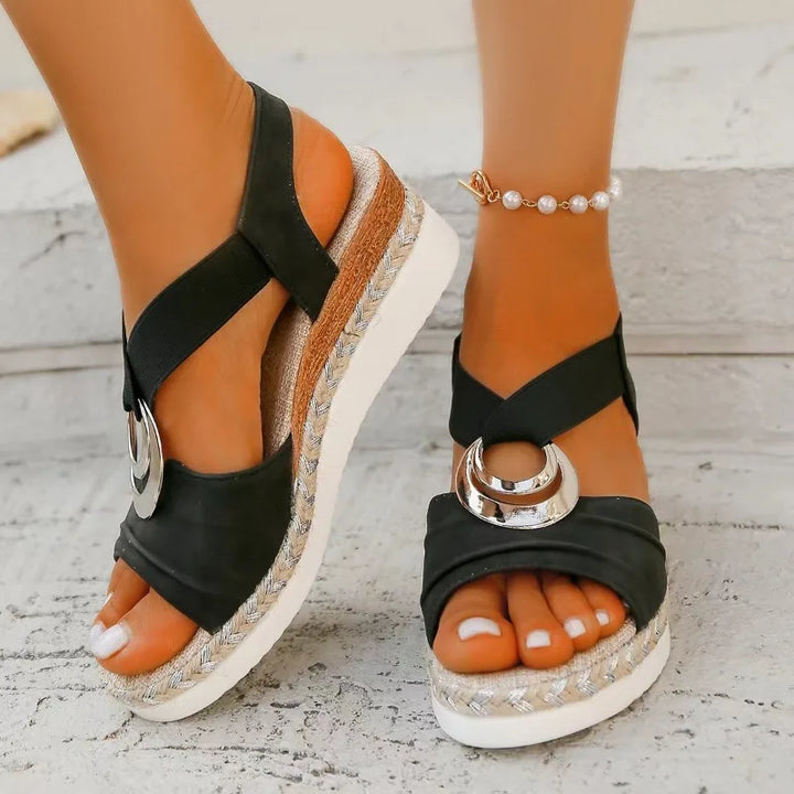 Summer 2026 New Hemp Rope Woven Thick Heel Slope Mouth Fish Mouth Sandals Women Large Size One Strap Sandals PU Upper Rubber...