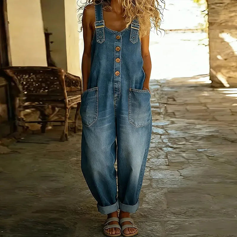 Emily | Vintage Soft Denim-Look Overalls with Adjustable Straps