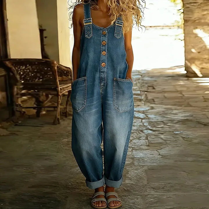 Emily | Vintage Soft Denim-Look Overalls with Adjustable Straps