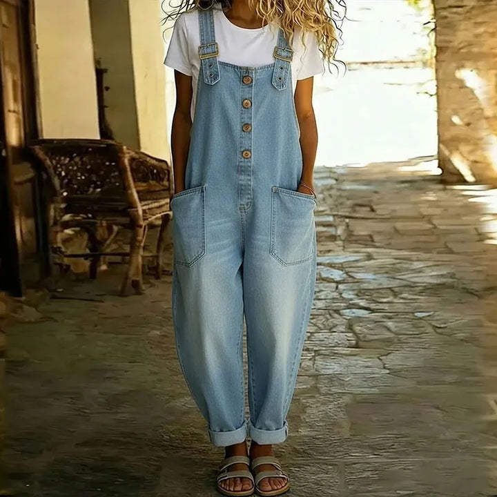 Emily | Vintage Soft Denim-Look Overalls with Adjustable Straps