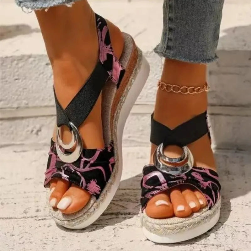 Summer 2026 New Hemp Rope Woven Thick Heel Slope Mouth Fish Mouth Sandals Women Large Size One Strap Sandals PU Upper Rubber...