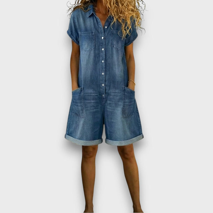 Alinda | Vintage short Cotton Denim-Look Overalls