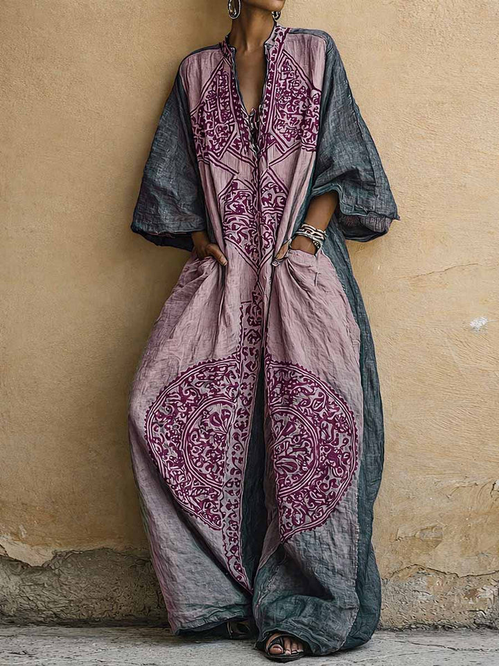 Vivienne™ | Vintage Print Cotton-Linen Jumpsuit