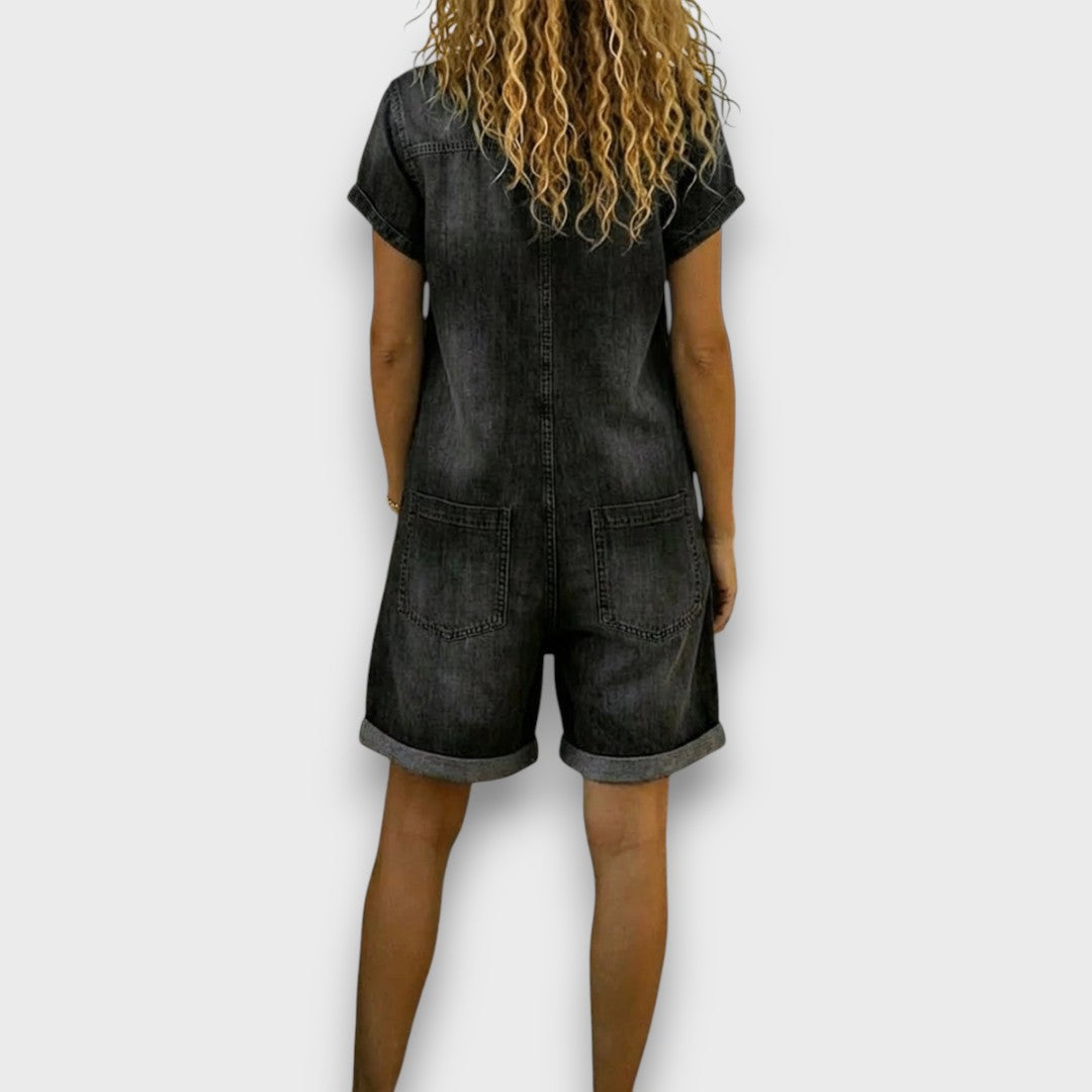 Alinda | Vintage short Cotton Denim-Look Overalls
