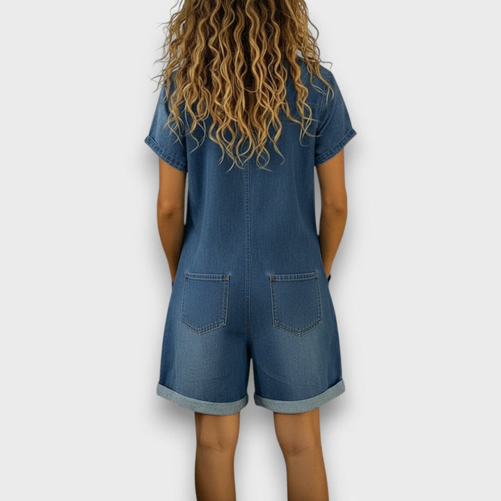 Alinda | Vintage short Cotton Denim-Look Overalls