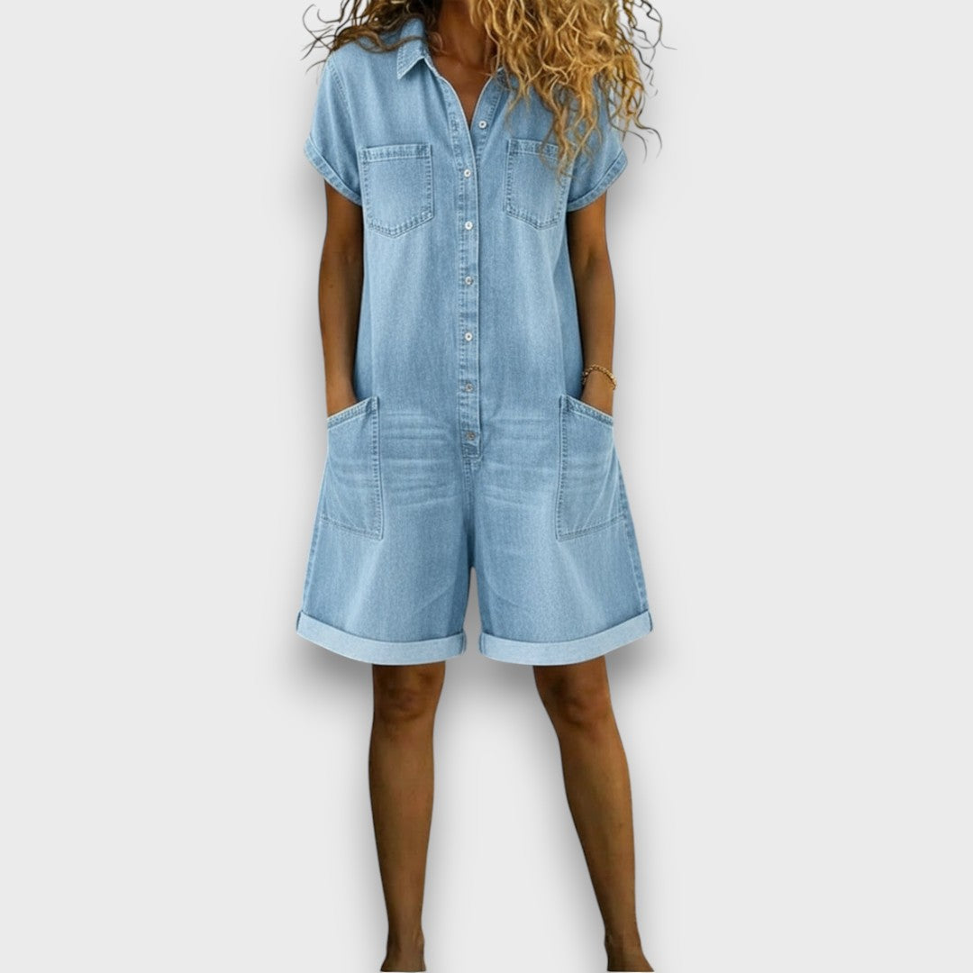 Alinda | Vintage short Cotton Denim-Look Overalls