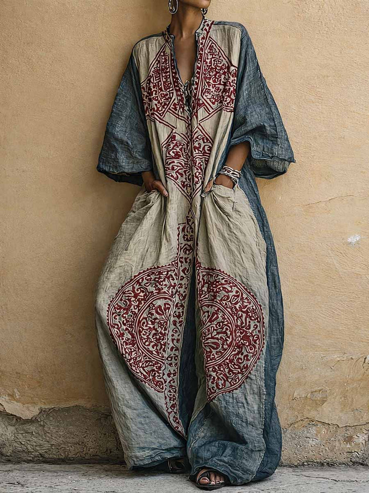 Vivienne™ | Vintage Print Cotton-Linen Jumpsuit