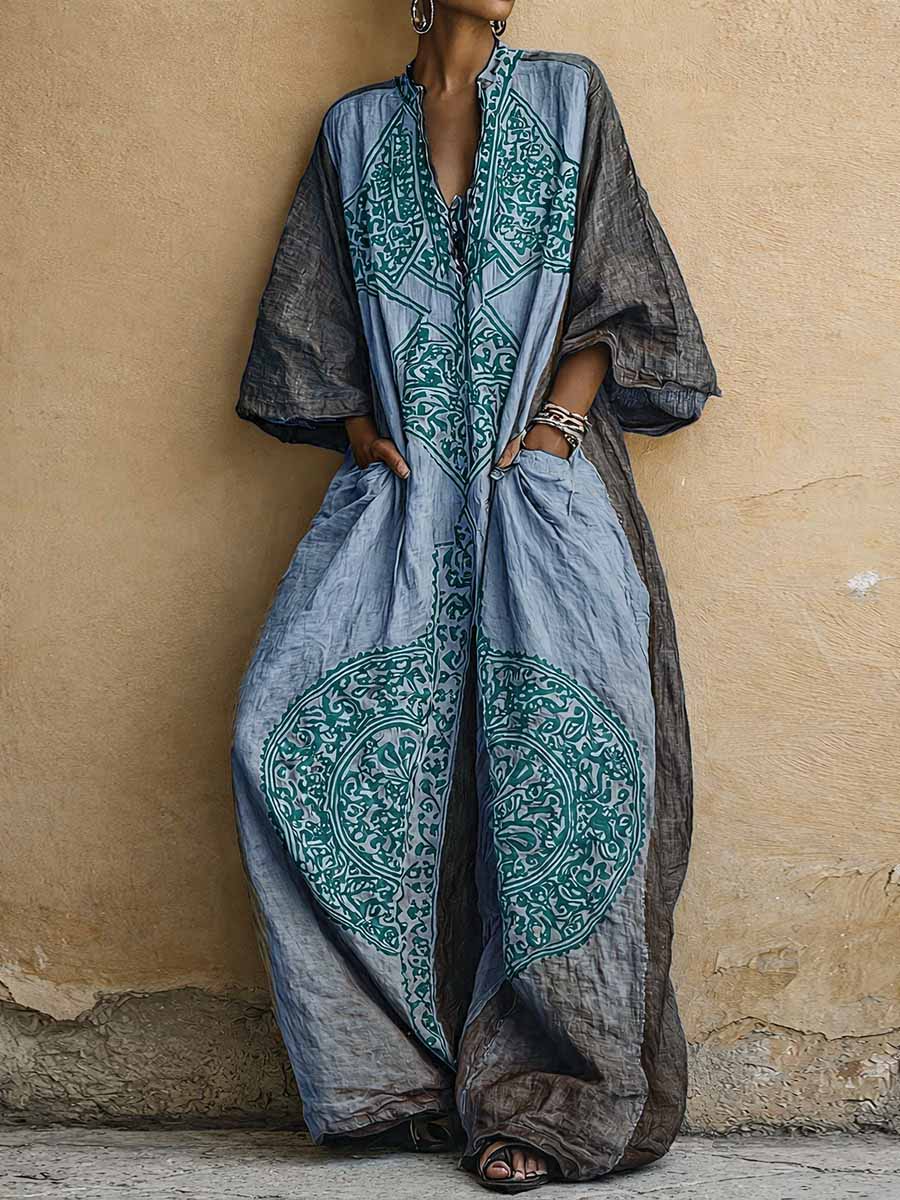 Vivienne™ | Vintage Print Cotton-Linen Jumpsuit