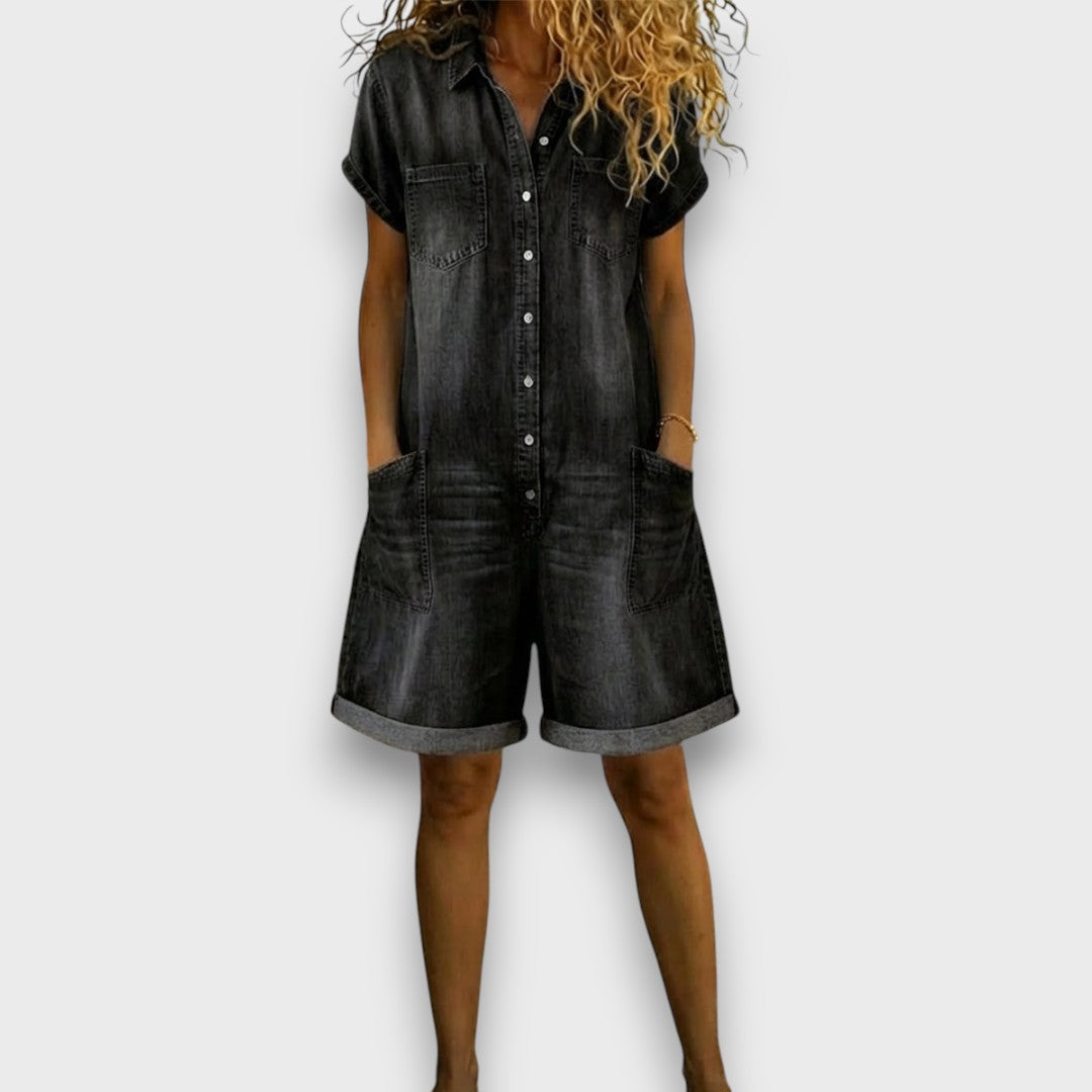 Alinda | Vintage short Cotton Denim-Look Overalls