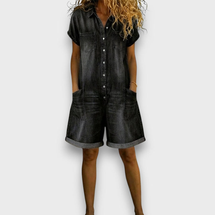 Alinda | Vintage short Cotton Denim-Look Overalls